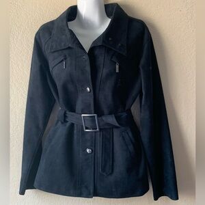 Emporio Armani Edgy Rocker Black Suede Belted Button Down Jacket Size M